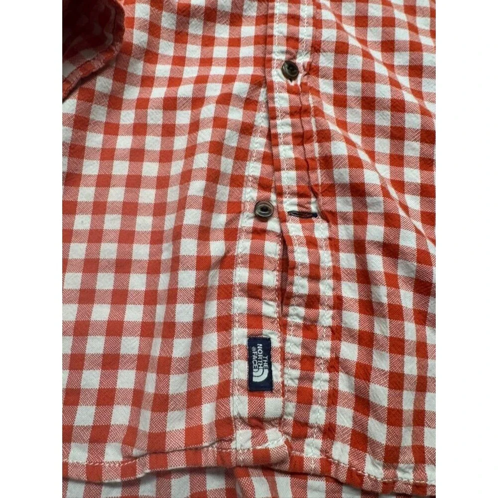 The North Face Shirt Mens L Orange White Gingham Long Sleeve Button Down Casual